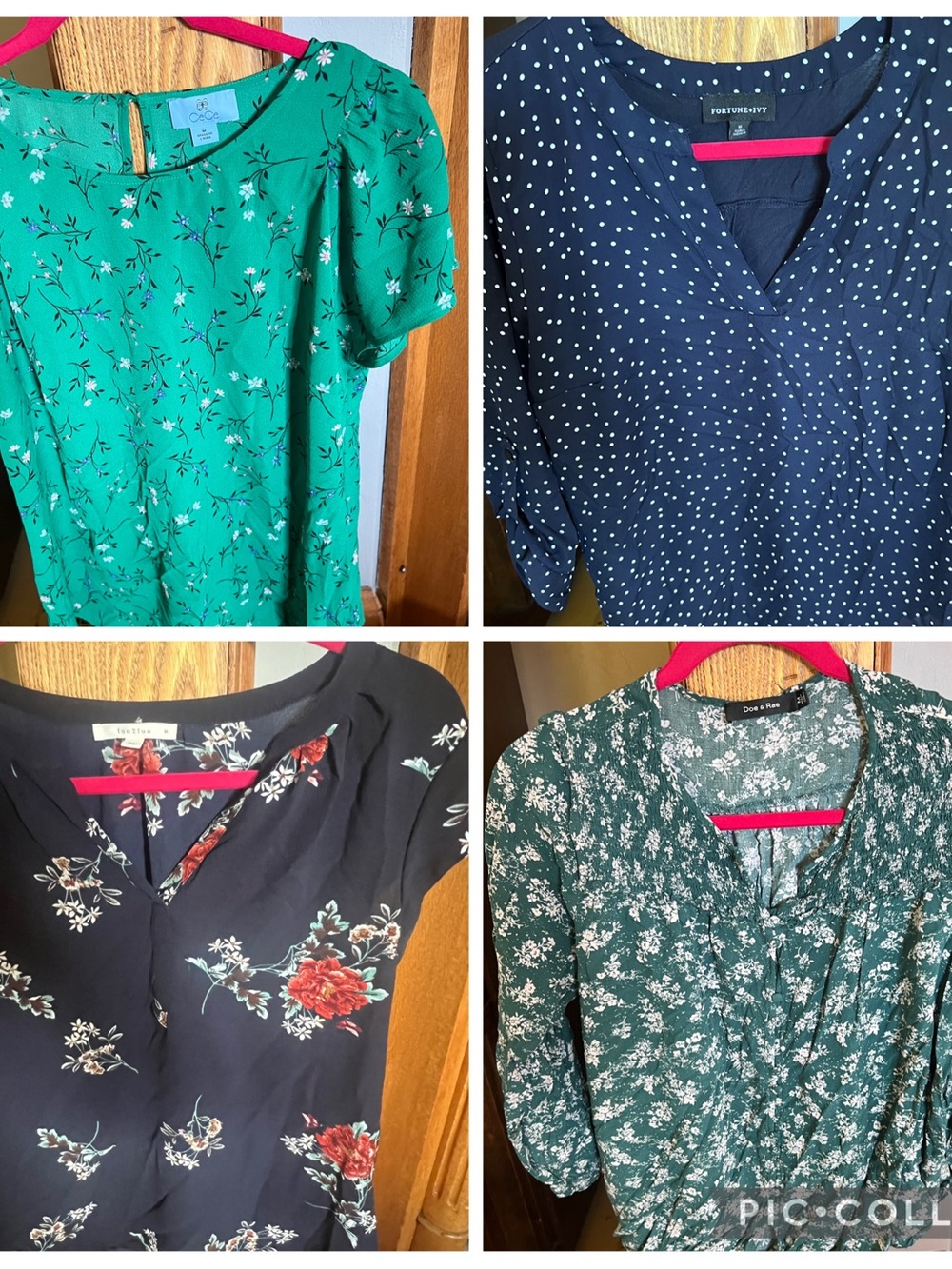 Bundle/lot of Women’s Mixed Floral & Polka Dot Tops Green, Navy, Teal